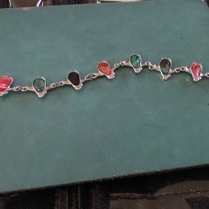 Mother of pearl inlay line bracelet 7”Casual fun Stainless steel. Dainty